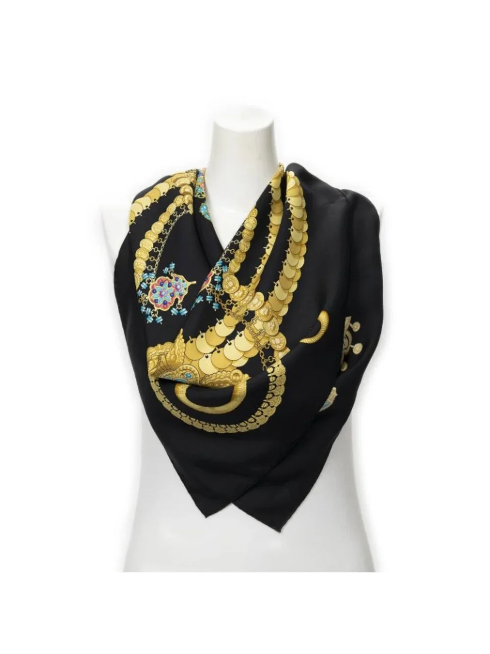 Hermes Scarf Black Gold Silk